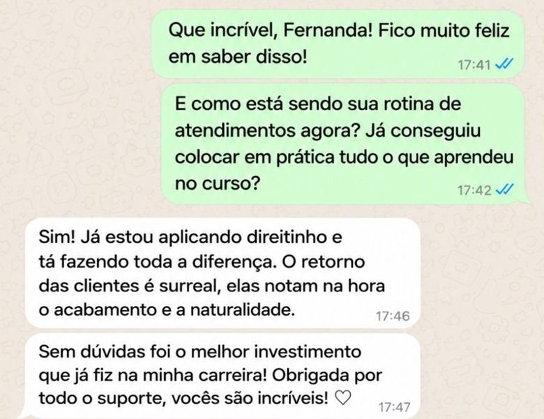 Conversa de aluna dizendo que foi o melhor investimento da carreira