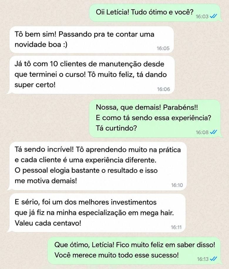 Conversa de aluna dizendo que o curso valeu cada centavo