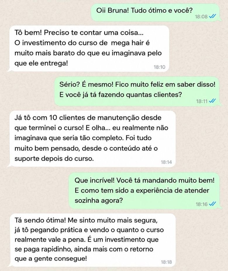 Conversa de aluna dizendo que o curso é mais barato do que imaginava pelo que entrega